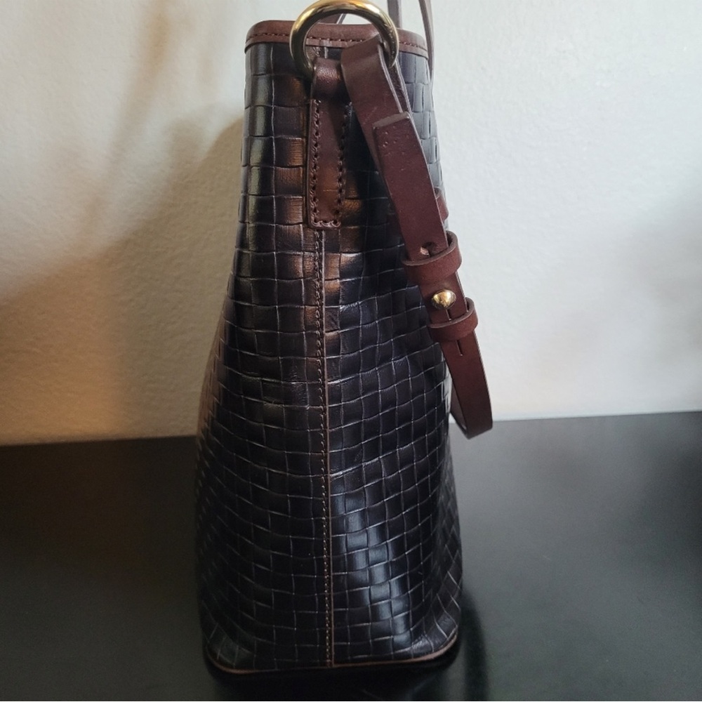 Dooney & Bourke Black Woven Leather Tote with Brown Accents - Picture 5 of 16